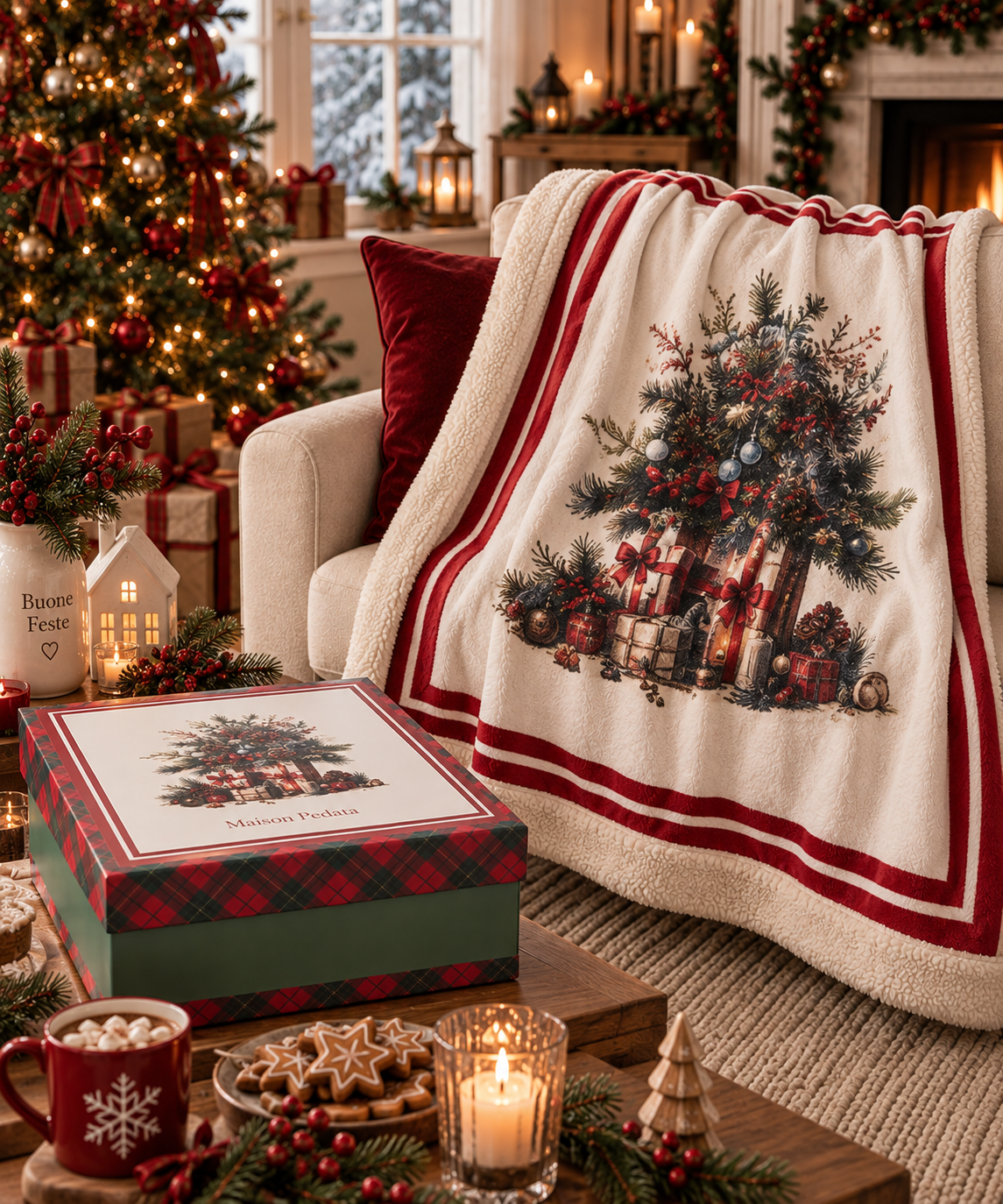 Plaid con Giftbox Christmas is Coming Nuvole di Stoffa
