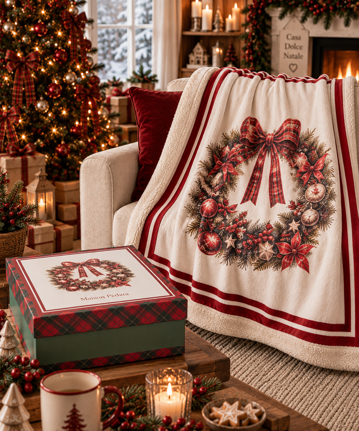 Plaid con Giftbox Christmas is Coming Nuvole di Stoffa